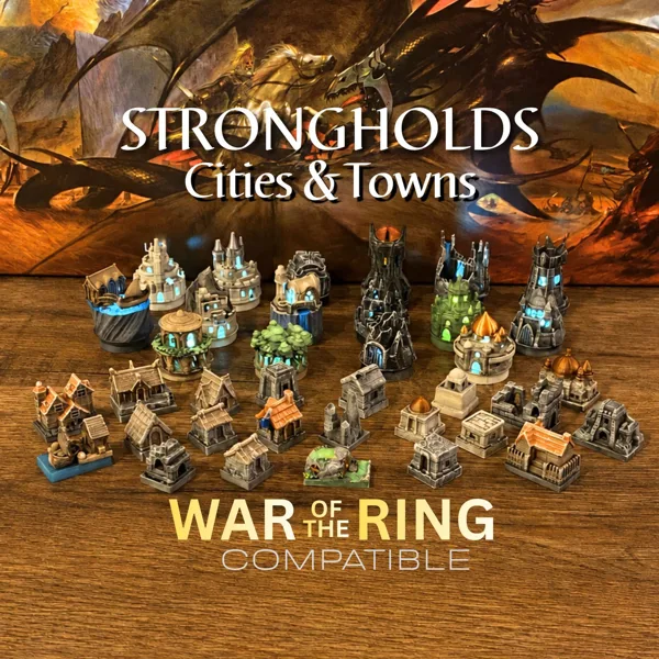Strongholds, Cities and Towns - War of the Ring Second Edition Compatible Deluxe Upgrades with LED Lighting