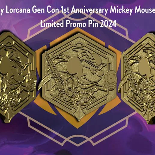 Disney Lorcana Gen Con 1st Anniversary Mickey Mouse Gold Limited Promo Pin 2024