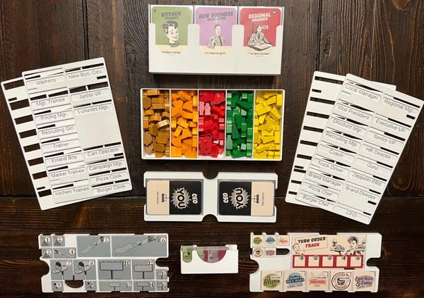 Food Chain Magnate Insert / Organizer - Incl. Employee Display & Supports Larger BGG Dry Erase Boards