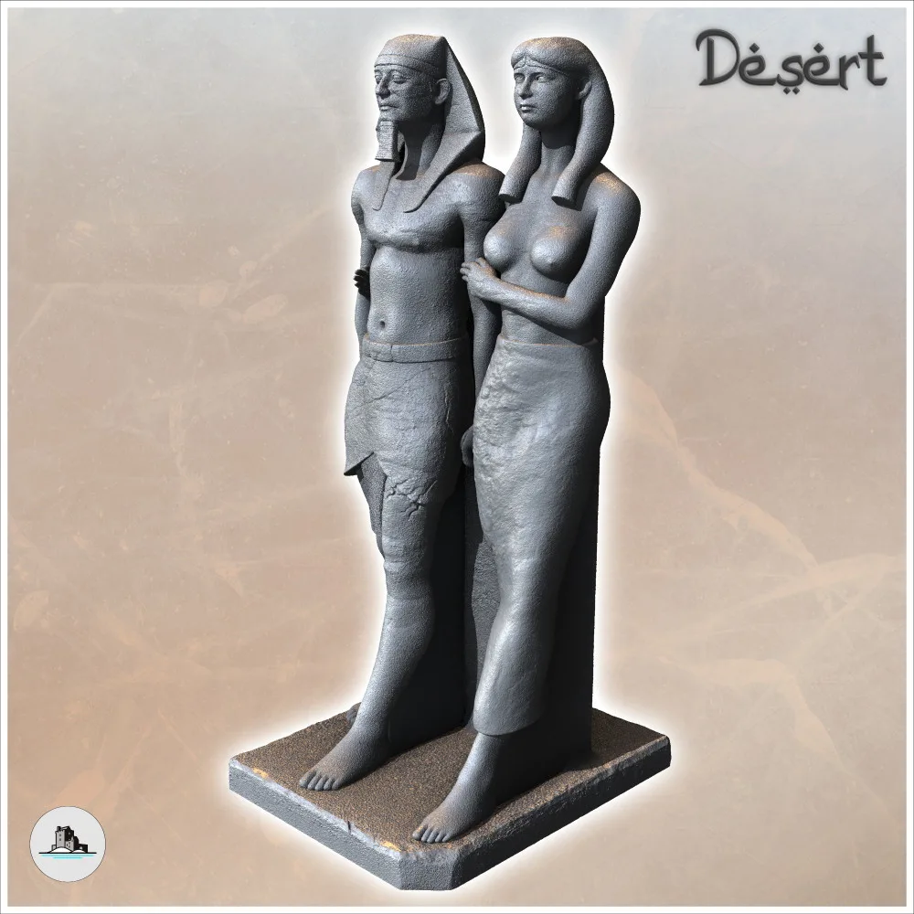 Egyptian Statue of Mykerinos and Khâmerernebty II (4) - Canyon Sandy Landscape 28mm 15mm RPG DND Nomad Desertland African