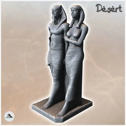 Egyptian Statue of Mykerinos and Khâmerernebty II (4) - Canyon Sandy Landscape 28mm 15mm RPG DND Nomad Desertland African
