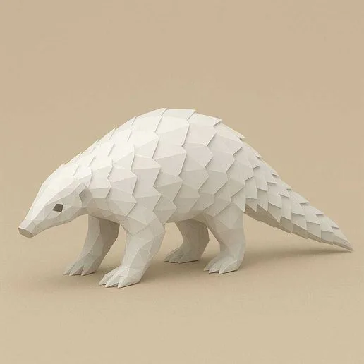 Low Poly Pangolin – Endangered Scaly Mammal 3D Model