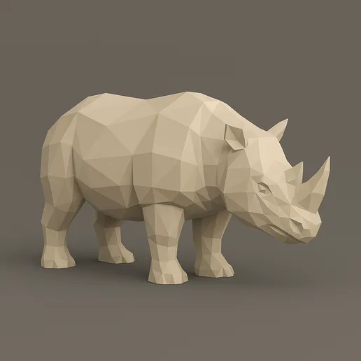Sumatran Rhino Low Poly 3D Model – Endangered Animal Polygonal Sculpture for 3D Printing