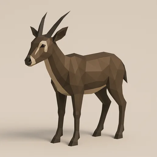 Saola (Asian Unicorn) Low Poly 3D Model – Rare Endangered Animal Sculpture for 3D Printing