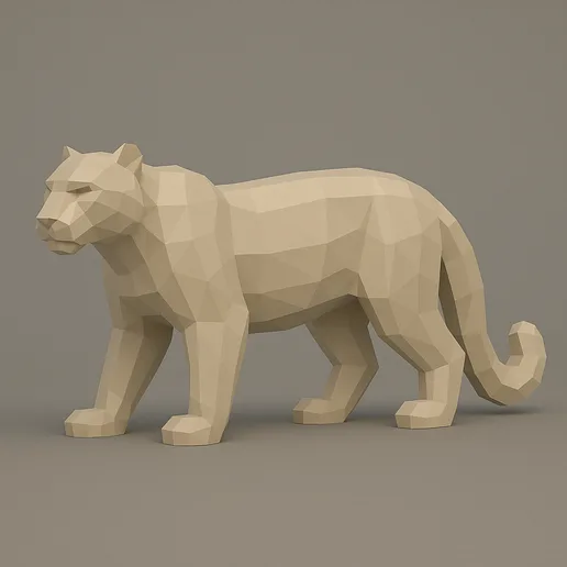 Snow Leopard Low Poly 3D Model – Endangered Mountain Cat Sculpture for 3D Printing