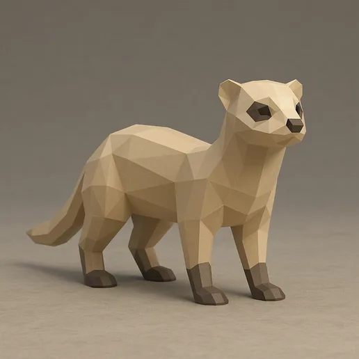 Black-Footed Ferret Low Poly 3D Model – Endangered Wildlife Art Sculpture for 3D Printing
