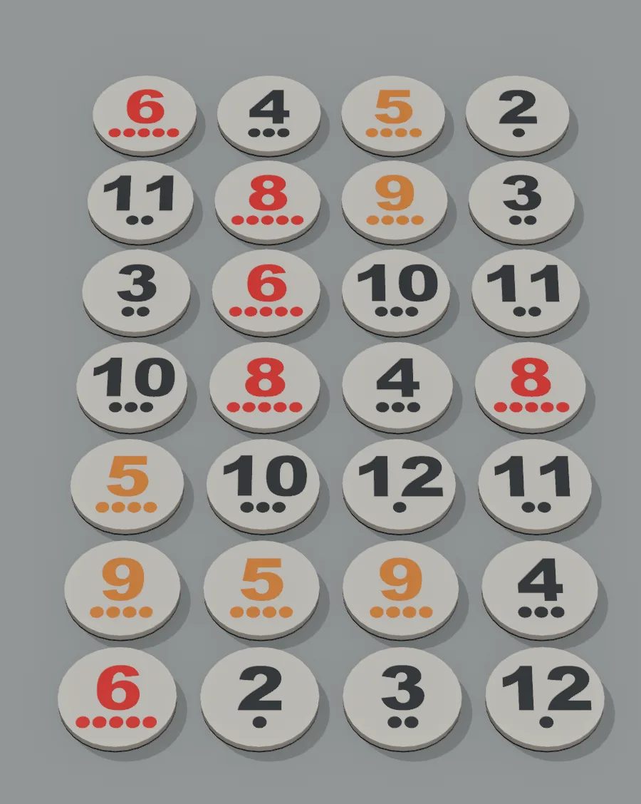 Settlers of Catan number tokens 5 - 6 player expansion