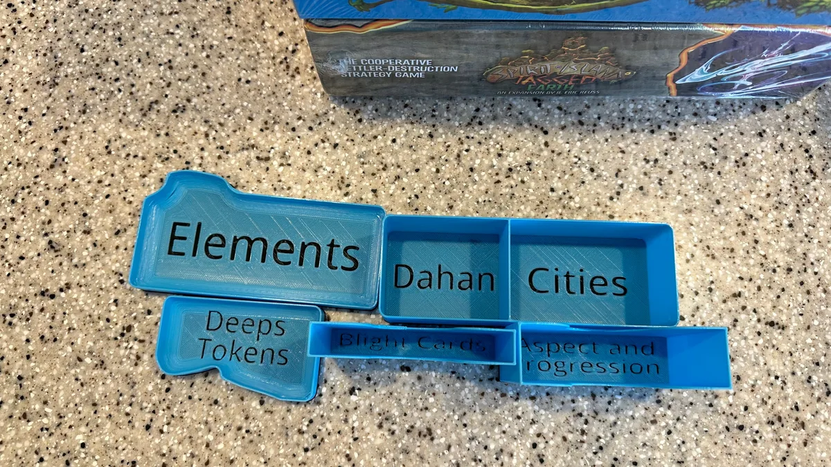 CookieNomster's Spirit Island Organizer with Labeled Parts