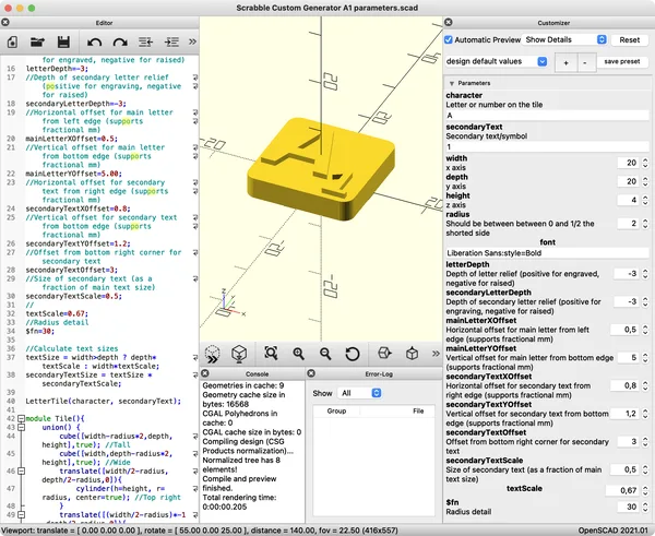 Parametric Scrabble Tile Generator + Portuguese Scrabble Tile Set