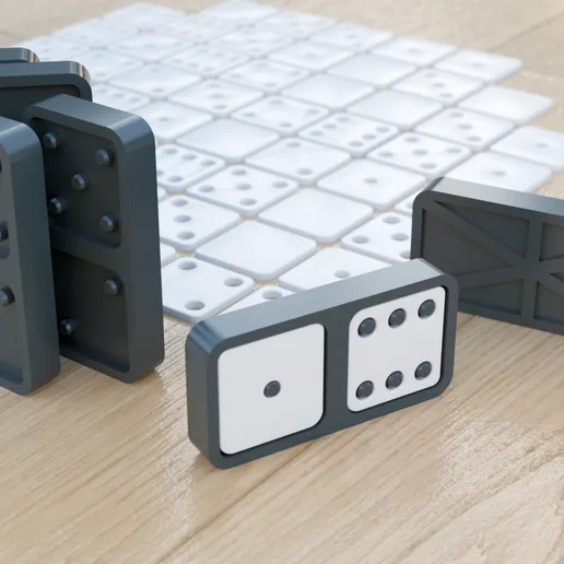 3D Printable Dominoes Set with Interchangeable/Inlay Number Inserts