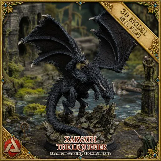 Xarvath The Liquefier – Black Dragon STL Miniature D&D Fantasy Tabletop Boss Monster