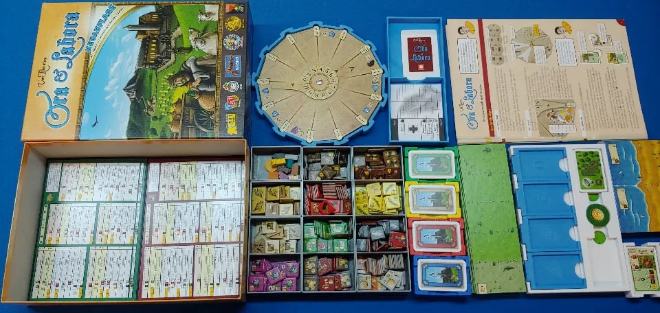 Ora et Labora board game organizer, remix for non-sleeved cards and suitable for vertical storage (box height 70mm)