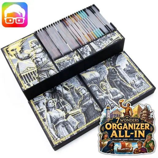 7 Wonders (2nd ed.) ALL-IN organizer (Base + Leaders + Cities + Armada + Edifice) by @ammedia3d [tabletop board game inserts sku: 7WNDR001]