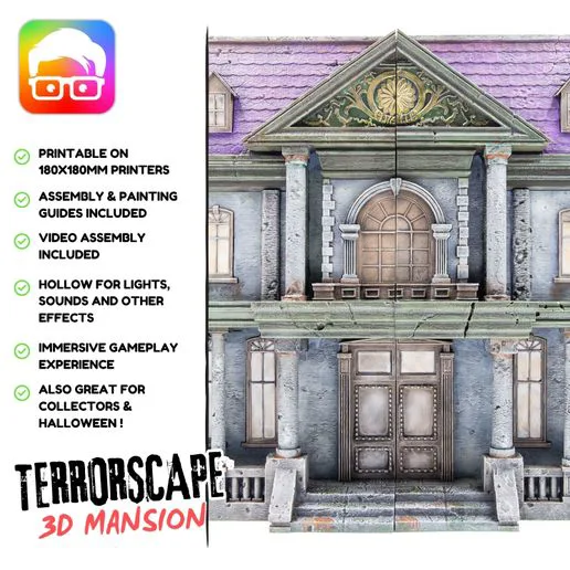 👻🎃 3D printable Mansion for Terrorscape boardgame (Accessories, Horror, Immersion, DIY, Painting, DiceTower, Effects, LED, Smoke, Sound, Halloween, Diorama, Creativity, Haunted House)
