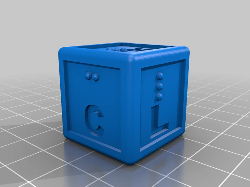 Braille Boggle letter cubes with tray