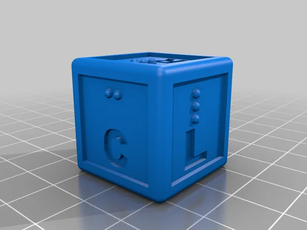 Braille Boggle letter cubes with tray