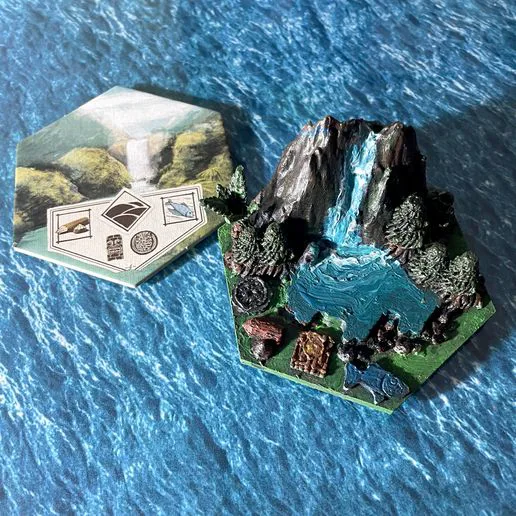 Tile Island 3D Great Waterfall - lake and waterfall - Robinson Crusoe: Adventures on the cursed island - board game lucified