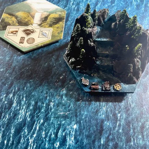 3D Island Tile Various Waterfalls - Robinson Crusoe: Adventures on the cursed island - board game lucified