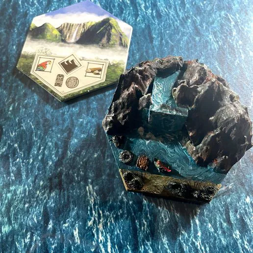 Tile Island 3D Waterfall 1 - Robinson Crusoe: Adventures on the cursed island - lucified board game