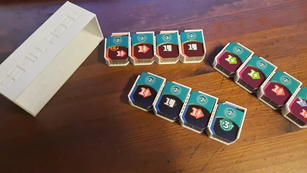 Tech tiles holder for the boardgame SETI - closed front corner