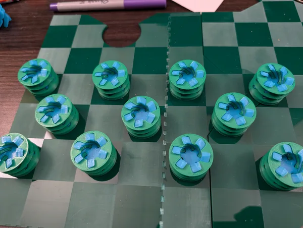 Impossible Passthrough Two Color Checkers Pieces