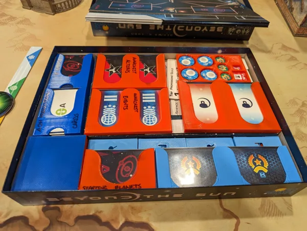 Beyond the Sun Box w/ Leaders of the new Dawn expansion Insert/Organizer - Sleeved cards - Remixed ore bowl