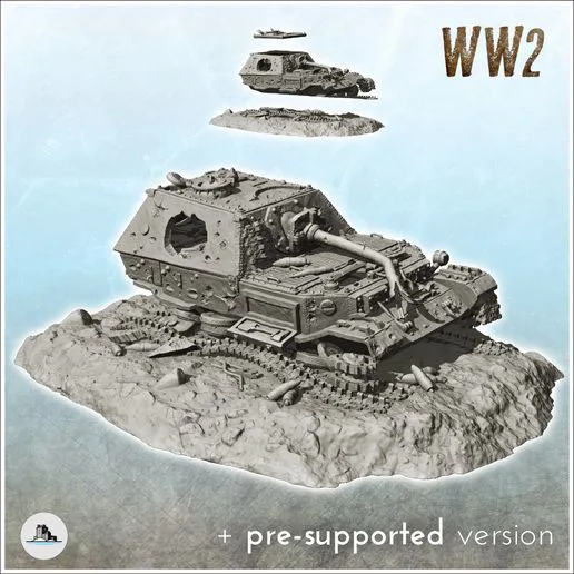 Ferdinand tank carcass - WW2 German Flames of War Bolt Action 15mm 20mm 25mm 28mm 32mm