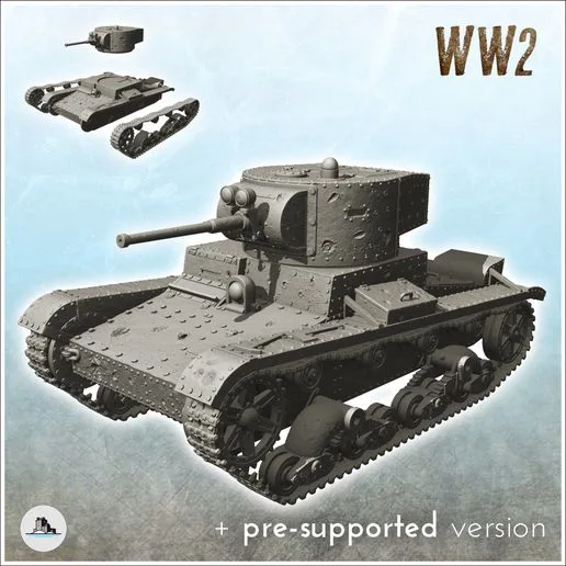 T-26 M1933 - (pre-supported version included) WW2 USSR Russian Flames of War Bolt Action 15mm 20mm 25mm 28mm 32mm