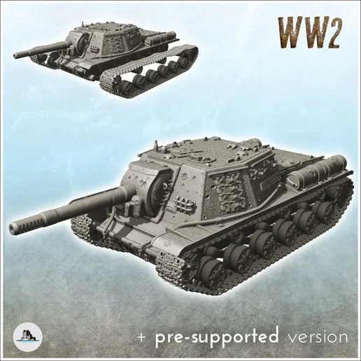 SU-152 - (pre-supported version included) WW2 USSR Russian Flames of War Bolt Action 15mm 20mm 25mm 28mm 32mm