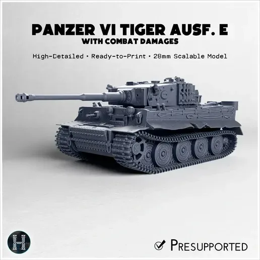Panzer VI Tiger Ausf. E 1944 (late) (damaged version) - WW2 German Flames of War Bolt Action 15mm 20mm 25mm 28mm 32mm