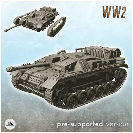 Sturmgeschutz StuG III Ausf.G 1943 (Sd.Kfz. 142-1) (with combat damages) - WW2 German Flames of War Bolt Action 15mm 20mm 25mm 28mm 32mm
