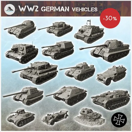 FULL PACK German WW2 vehicles - (pre-supported versions included) Flames of War Bolt Action 15mm 20mm 25mm 28mm 32mm