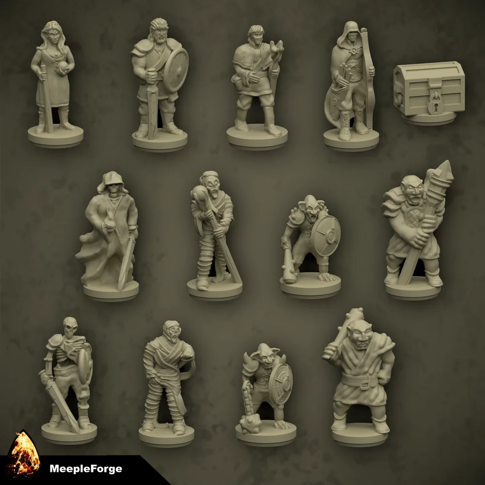 Tiny 3D Printable Heroes and Monsters (for Micro Dungeon)
