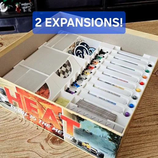 HEAT: Pedal To the Metal Insert - Base Game plus any 2 Full Expansions (Heavy Rain, Tunnel Vision, Rocky Roads, etc.) - Fits Sleeved Cards with No Lid Lift!