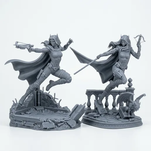 Huntress Dual Pose - 32mm Batman Miniature Game Scale