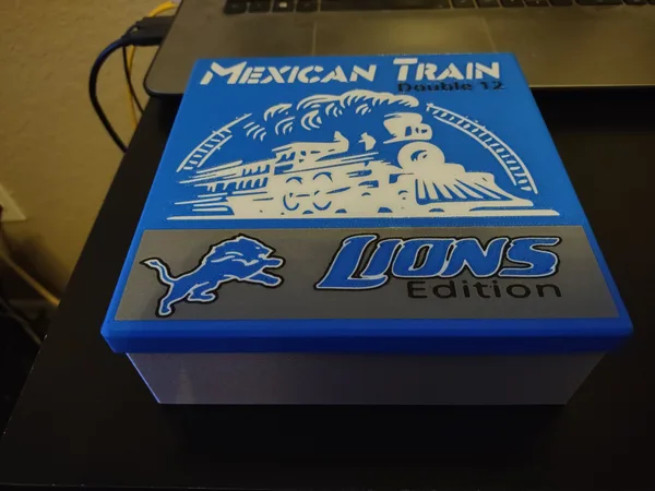 Detroit Lions themed box for a double 12 Mexican Train set