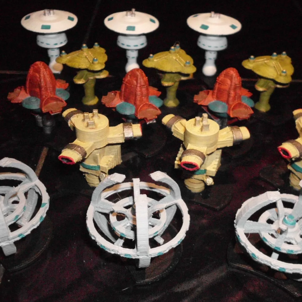 Starbases for all five factions of the boardgame "Star Trek Ascendancy"