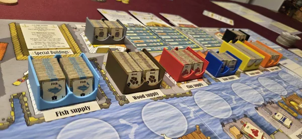 Tile containers for Le Havre board game