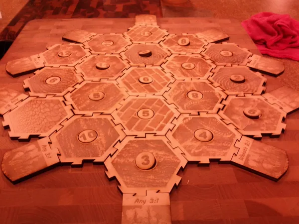 Lasercut tiles for Settlers of Catan