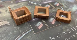 Brass board game buildings