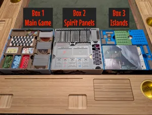 Nine Spirits' Islands – 3-box organizer for ALL Spirit Island content, optimized for 1 to 9+ players