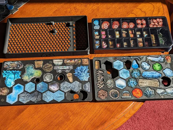 Frosthaven display organizer and storage for overlay tiles