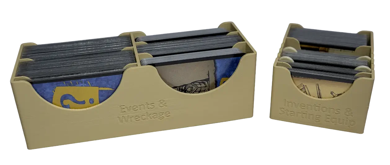 Robinson Crusoe 3D printed card holders nicely labeled with convenient sections