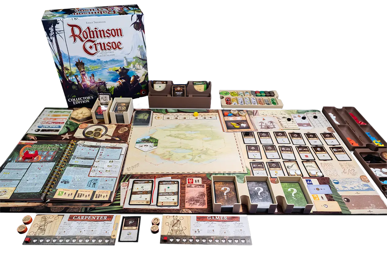 Robinson Crusoe - Layout with 3D insert components, view from front