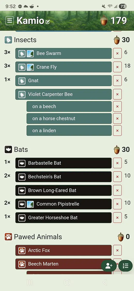 Forest Shuffle Scoring App - Select other cards