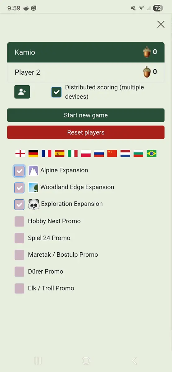 Forest Shuffle Scoring App - Setup Game